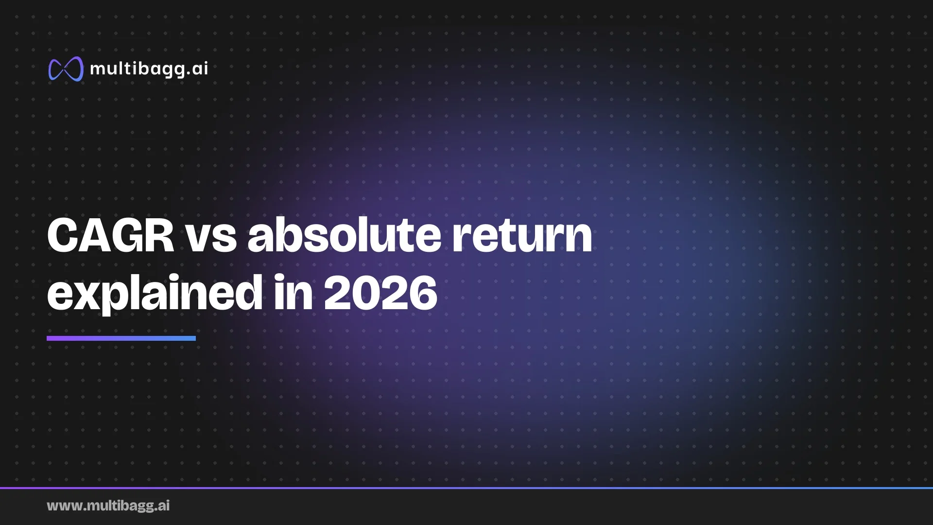 Multibagg AI article banner on a dark background with the headline "CAGR vs absolute return explained in 2026"